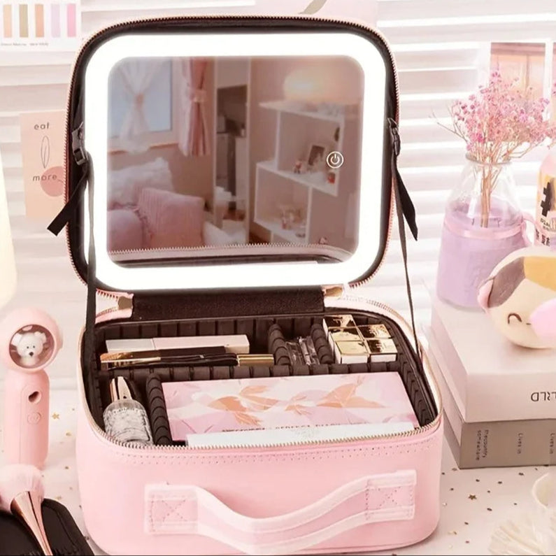 Cosmetic Bag with Light Full Screen Mirror
