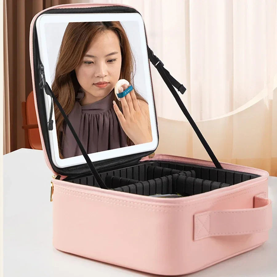 Cosmetic Bag with Light Full Screen Mirror