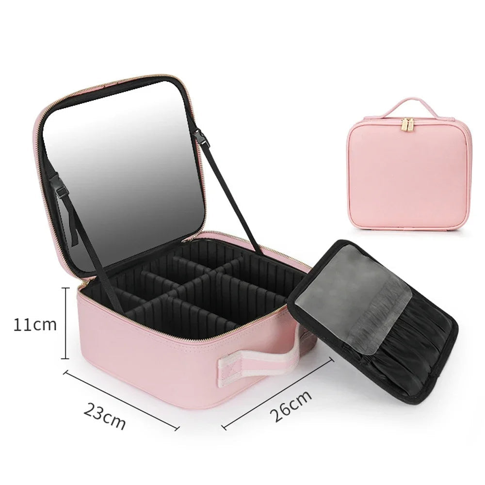 Cosmetic Bag with Light Full Screen Mirror