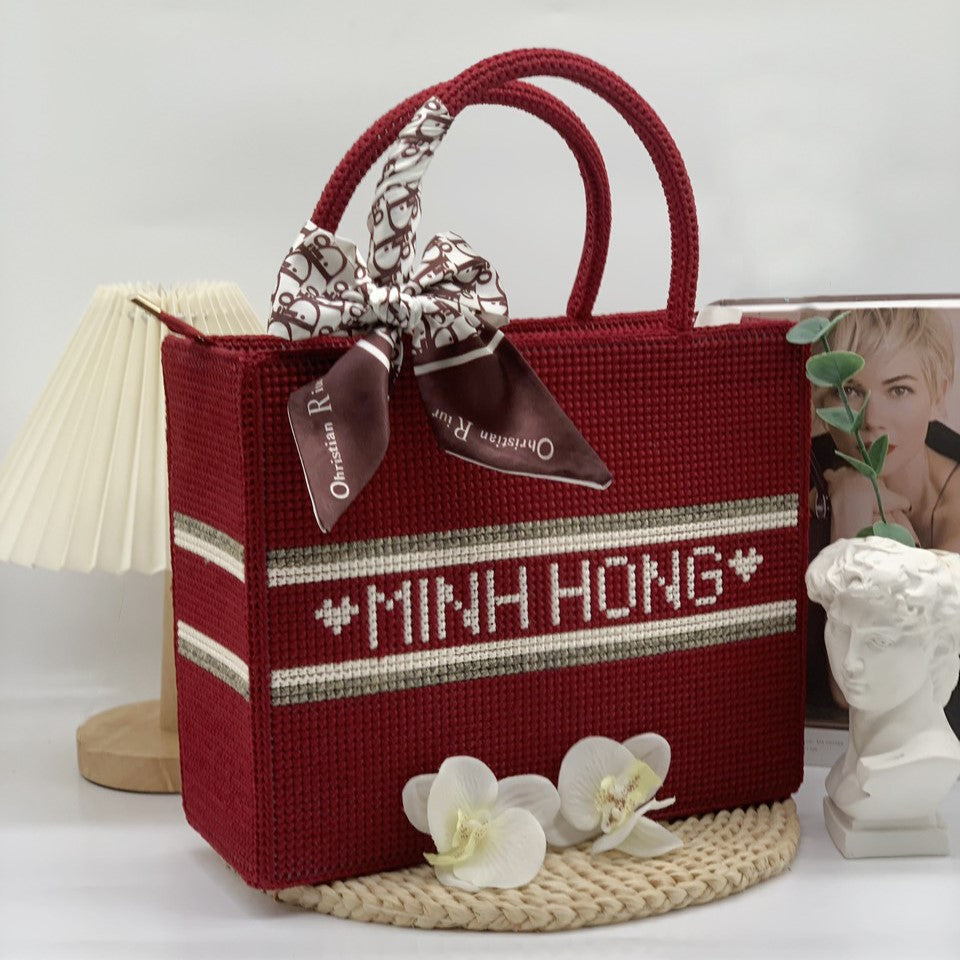 Handmade Cross-Stitch Bag for Women, Embroidery name, Personalized Custom Bag