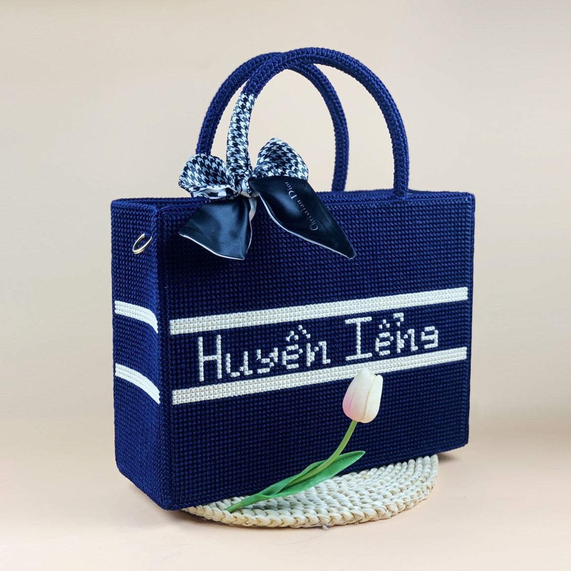 Handmade Cross-Stitch Bag for Women, Embroidery name, Personalized Custom Bag