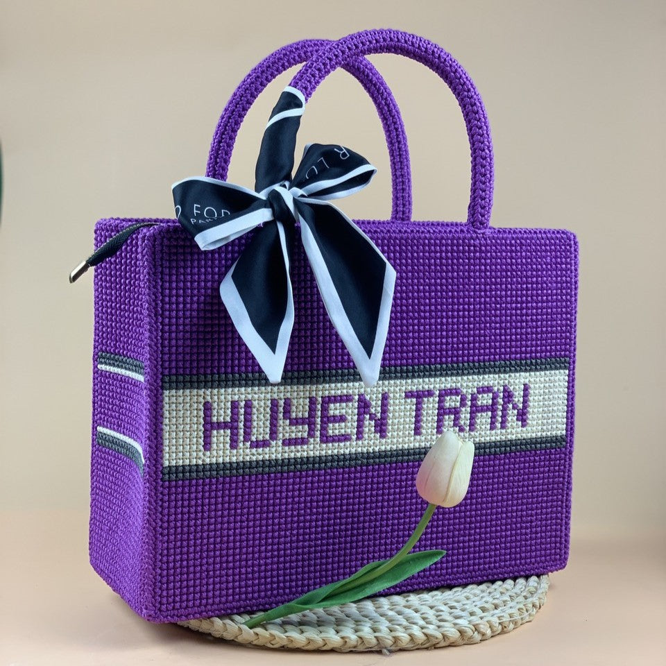 Handmade Cross-Stitch Bag for Women, Embroidery name, Personalized Custom Bag